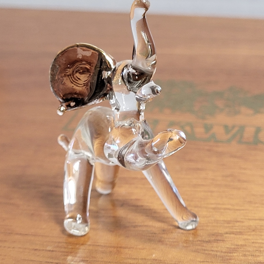 Vintage Miniature Art Glass Trunk Up Elephant Figurine